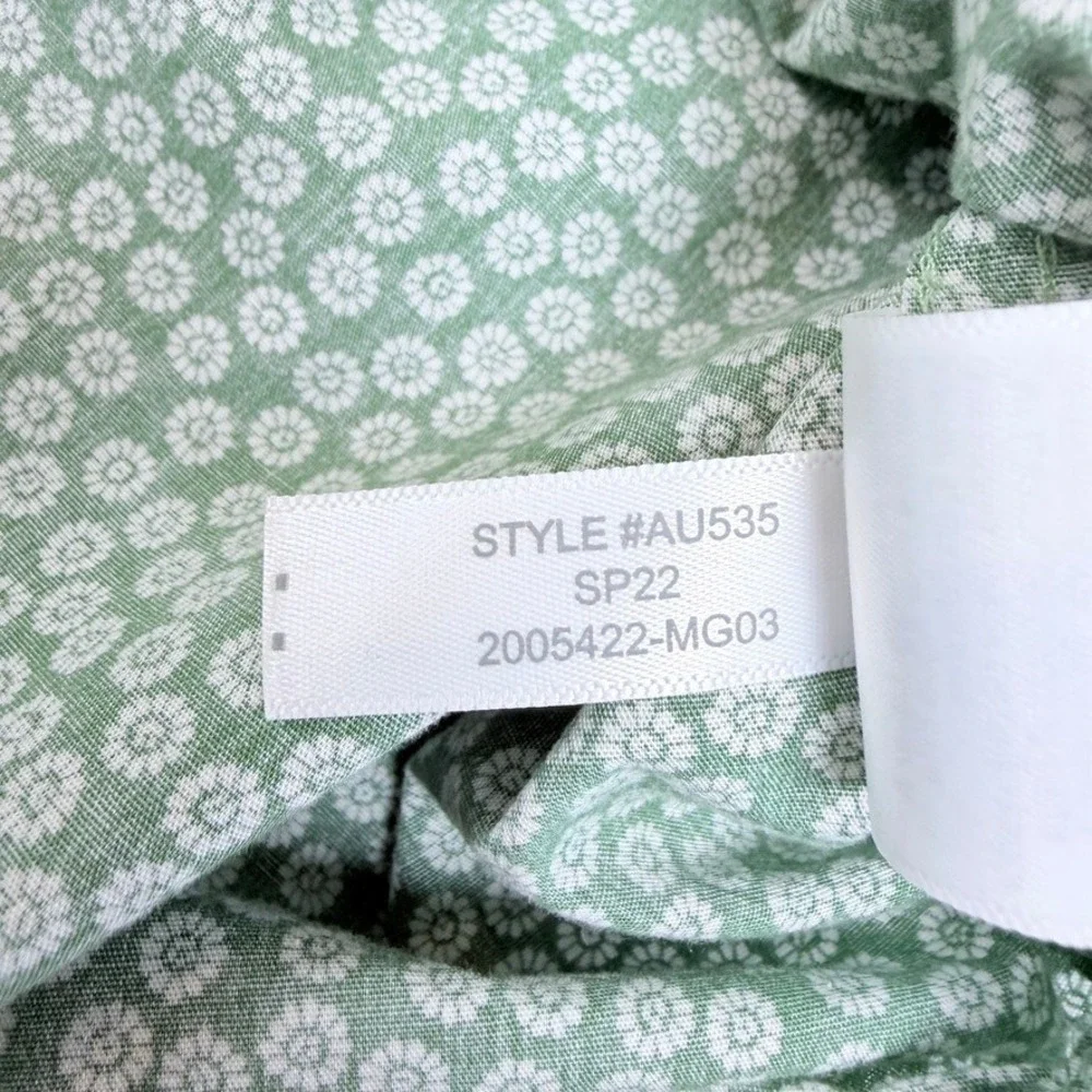 J.Crew Button Down Shirt Mens XXL Green Floral Short Sleeve Slim Fit Flex Washed